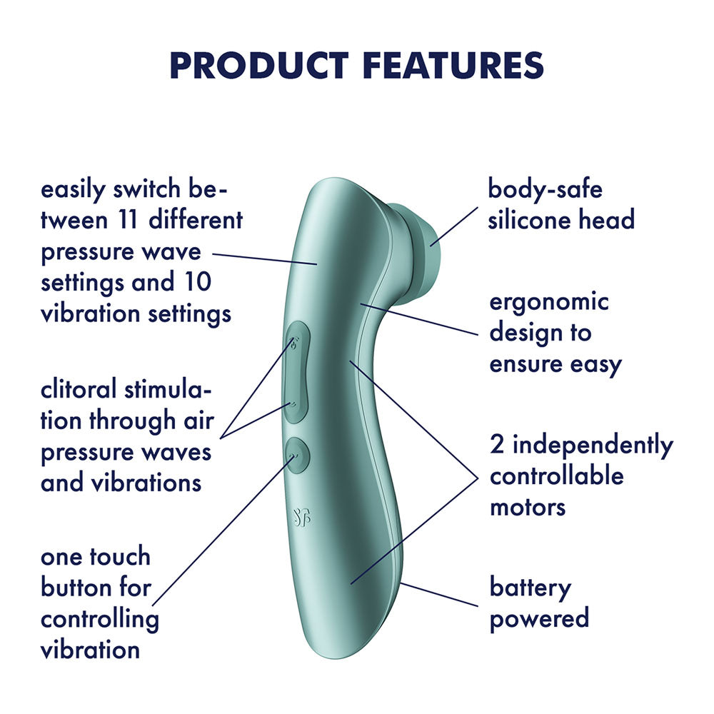 Satisfyer Pro 2+ Battery Series - Mint Green Air Pulse Clitoral Stimulator with Vibration