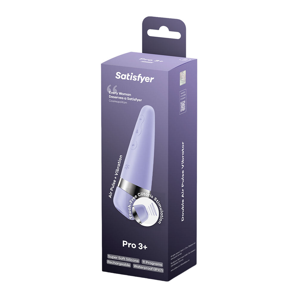 Satisfyer Pro 3+ Purple - Purple USB-Rechargeable Air Pulse Clitoral Stimulator with Vibration