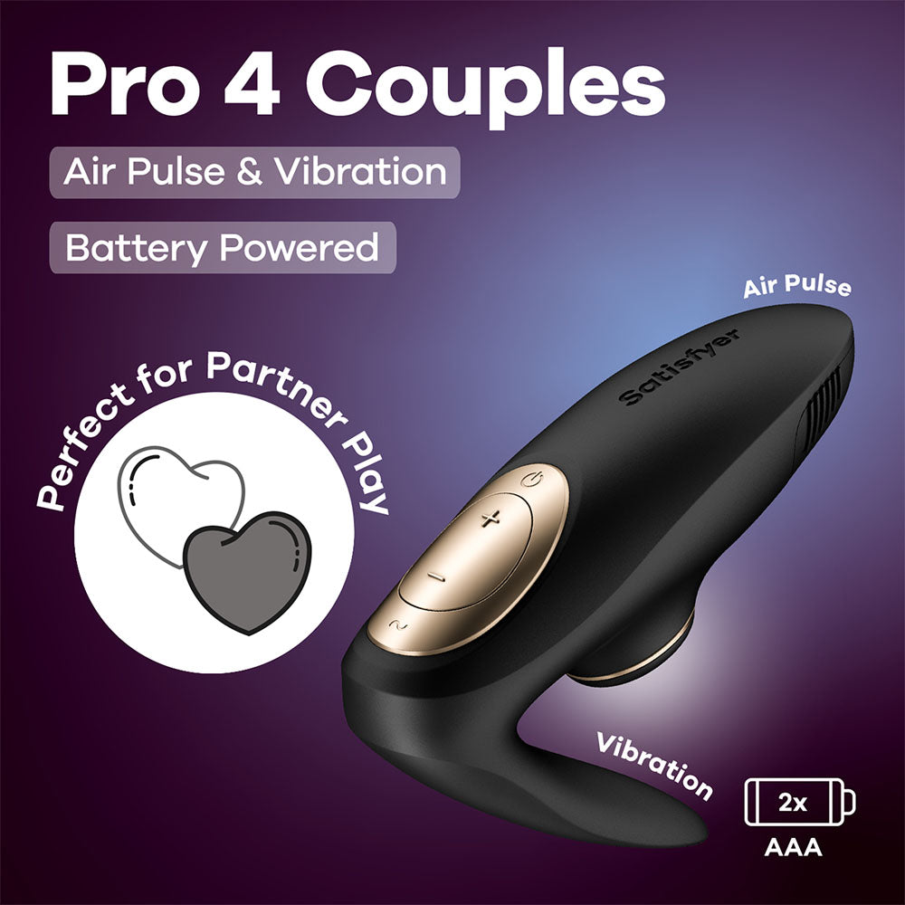 Satisfyer Pro 4 Couples - Battery Series - Black U-Shaped Couples Vibe with Air Pulsation