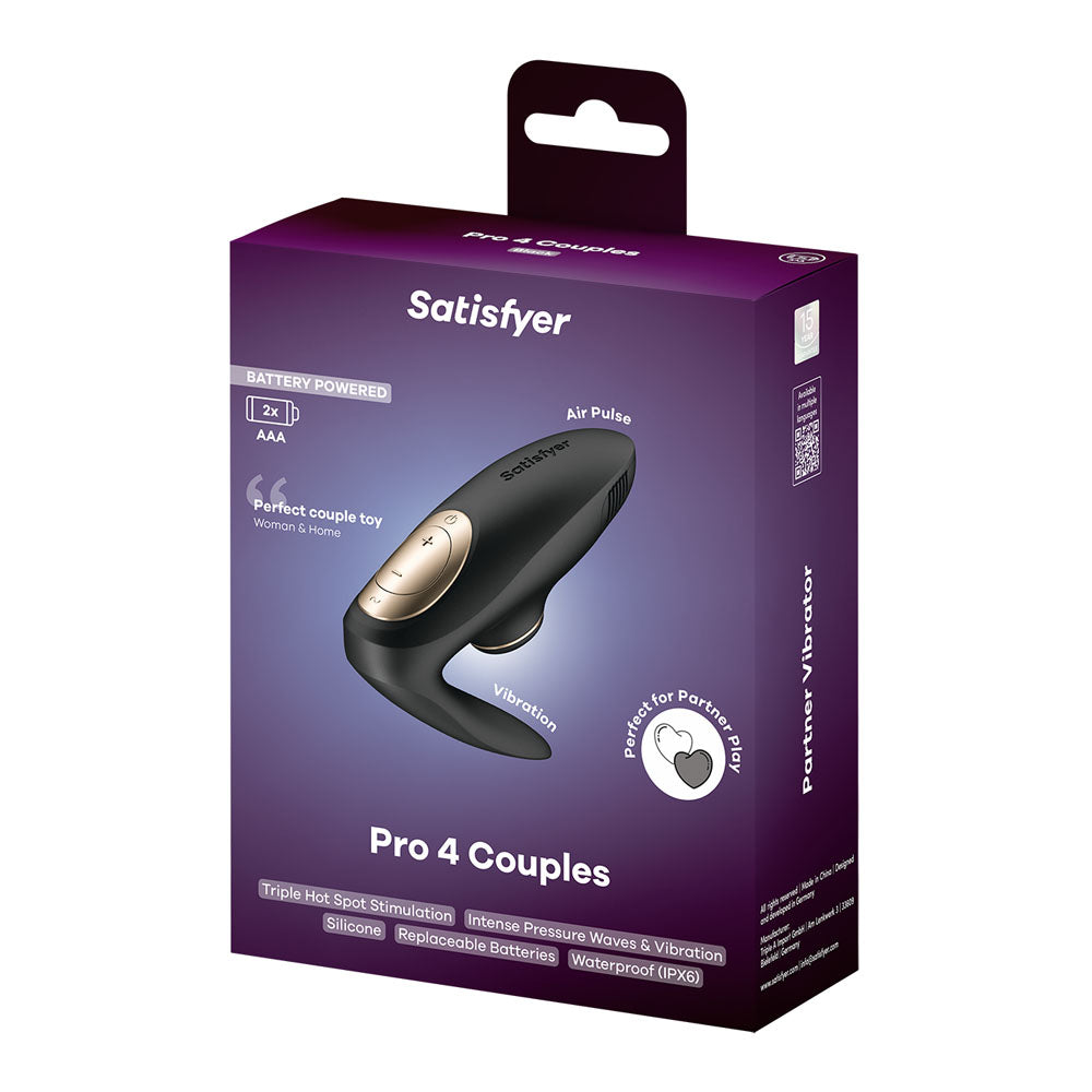 Satisfyer Pro 4 Couples - Battery Series - Black U-Shaped Couples Vibe with Air Pulsation