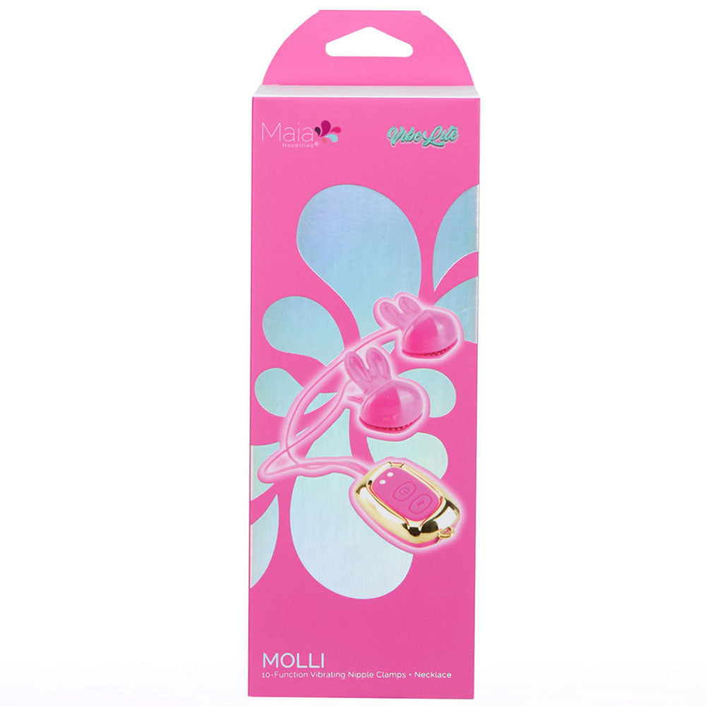 Maia MOLLI - Pink - Pink USB Rechargeable Vibrating Nipple Clamps & Necklace