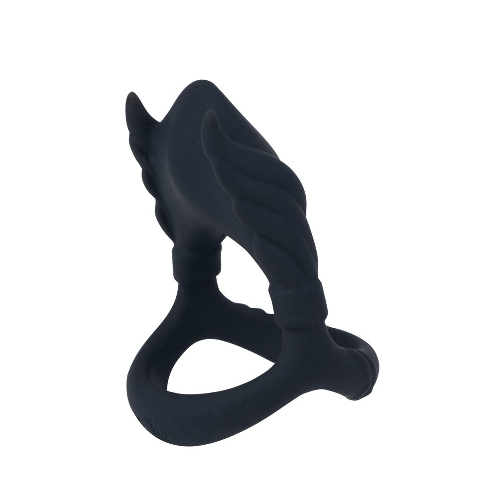 Maia ROCKY - Black - Black USB Rechargeable Vibrating Cock & Balls Ring