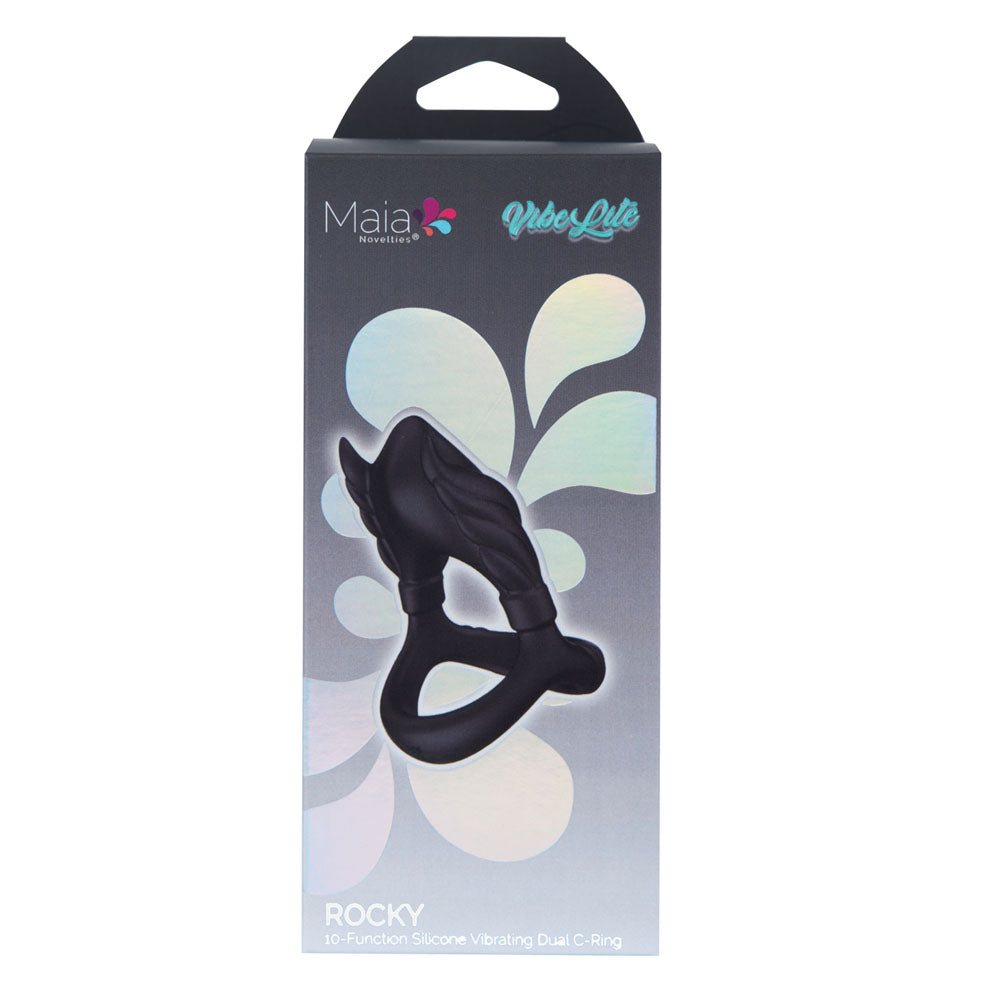 Maia ROCKY - Black - Black USB Rechargeable Vibrating Cock & Balls Ring