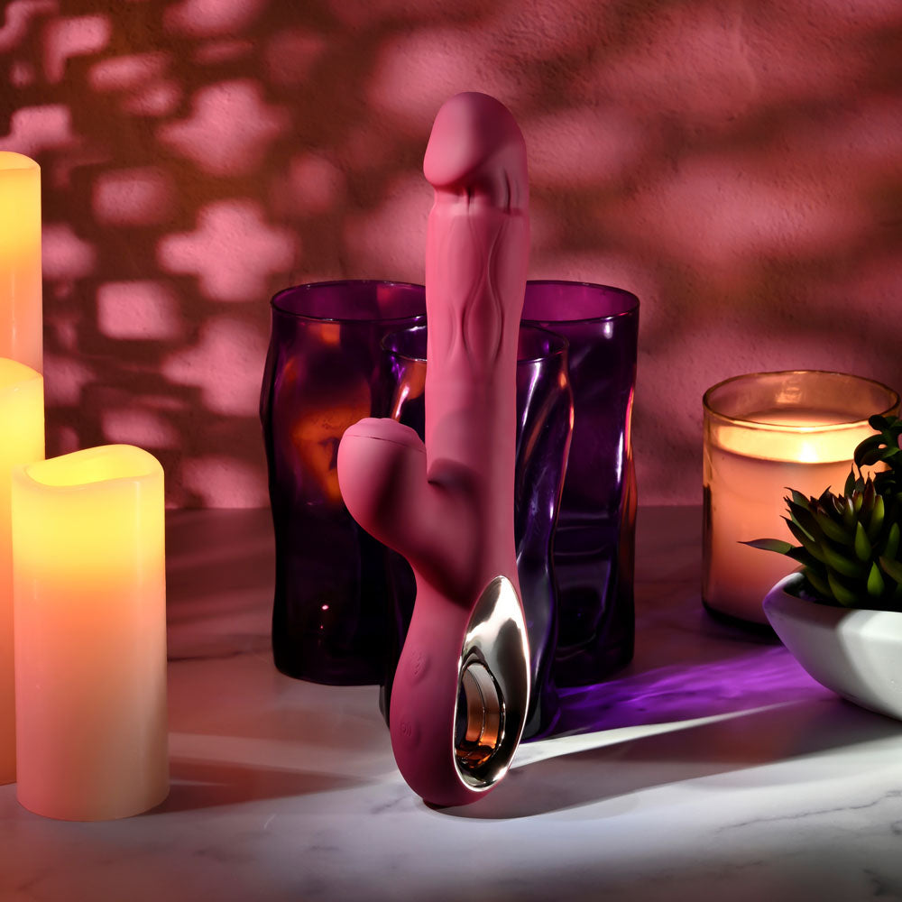 Evolved BURSTING WITH PLEASURE - Red 25.4 cm USB Rechargeable Vibrator with Tapping Clitoral Stimulator