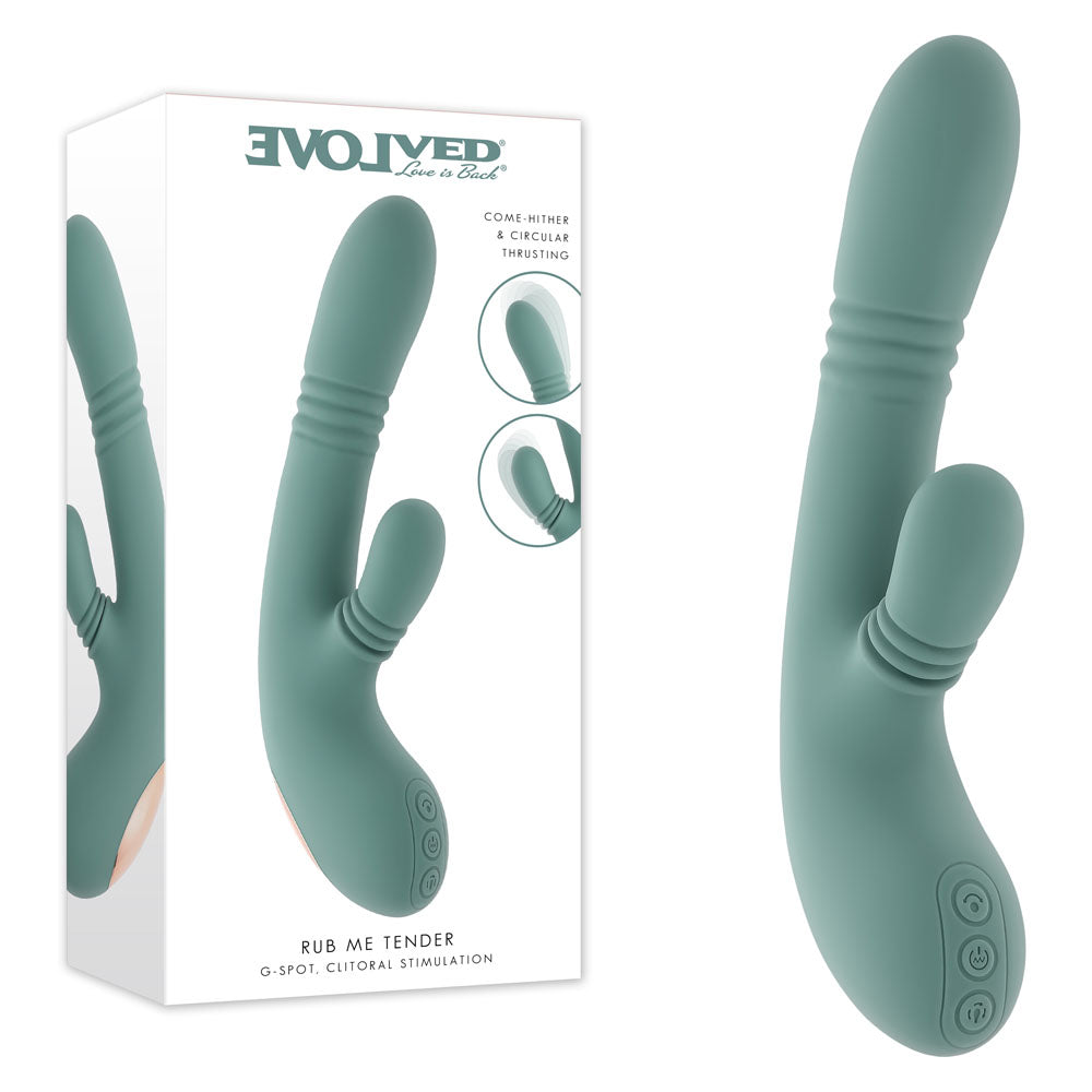 Evolved RUB ME TENDER - Green USB Rechargeable Gyrating & Thrusting Rabbit Vibrator