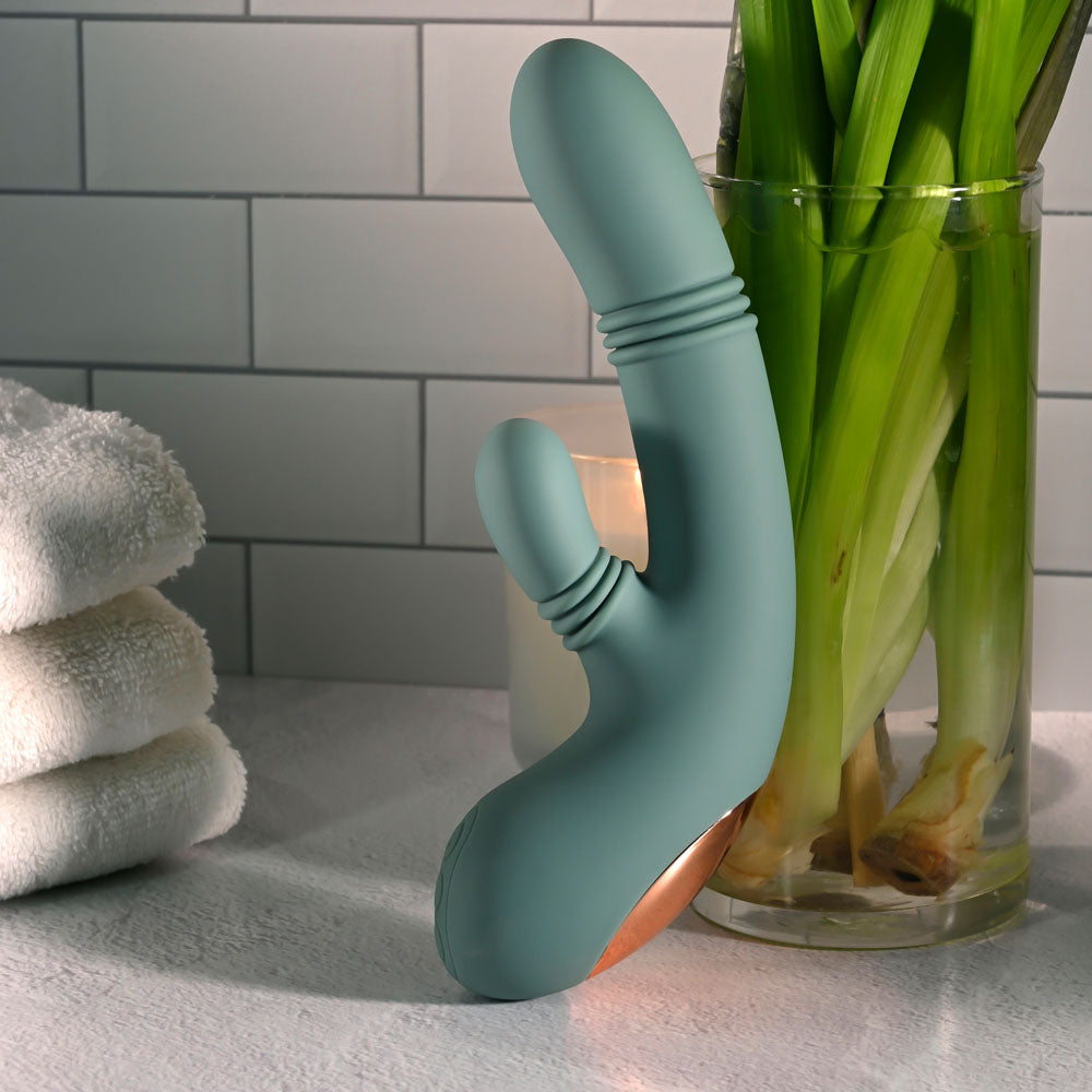 Evolved RUB ME TENDER - Green USB Rechargeable Gyrating & Thrusting Rabbit Vibrator