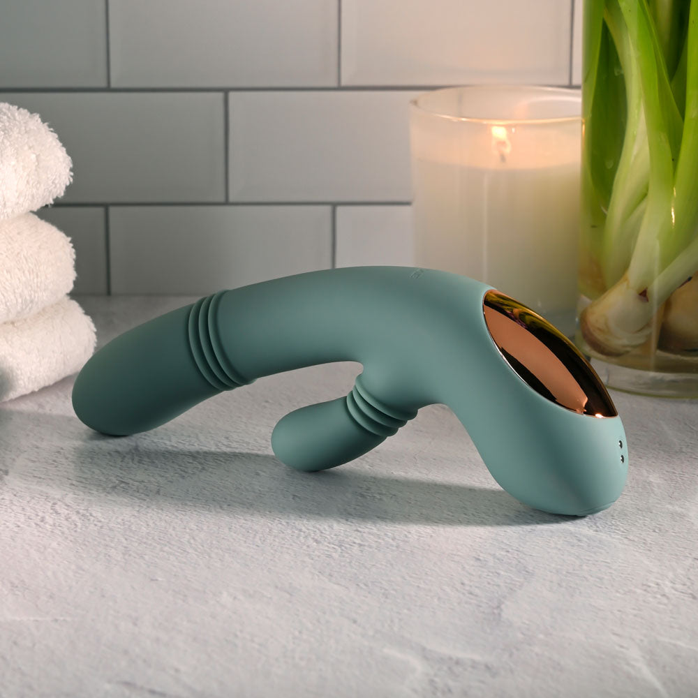 Evolved RUB ME TENDER - Green USB Rechargeable Gyrating & Thrusting Rabbit Vibrator