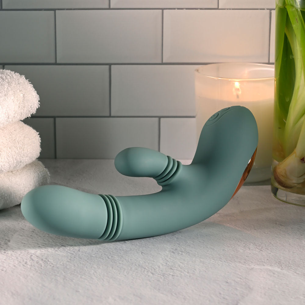 Evolved RUB ME TENDER - Green USB Rechargeable Gyrating & Thrusting Rabbit Vibrator