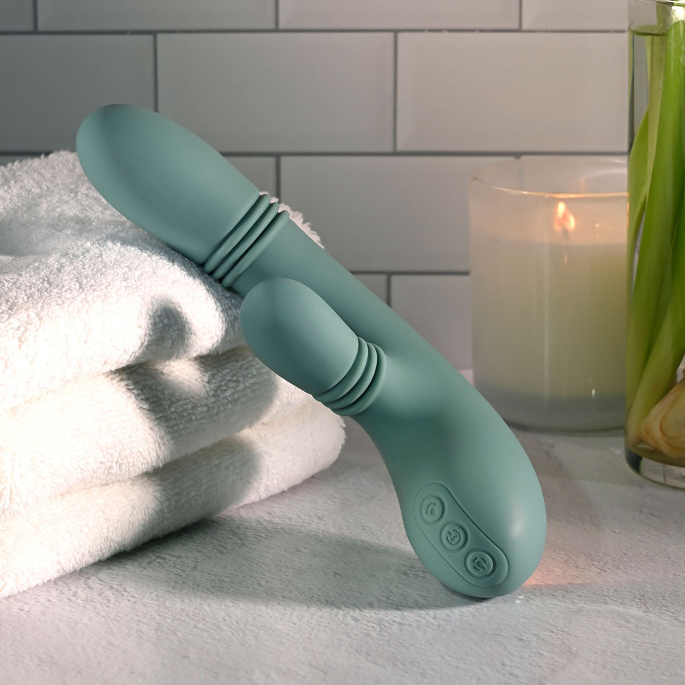 Evolved RUB ME TENDER - Green USB Rechargeable Gyrating & Thrusting Rabbit Vibrator