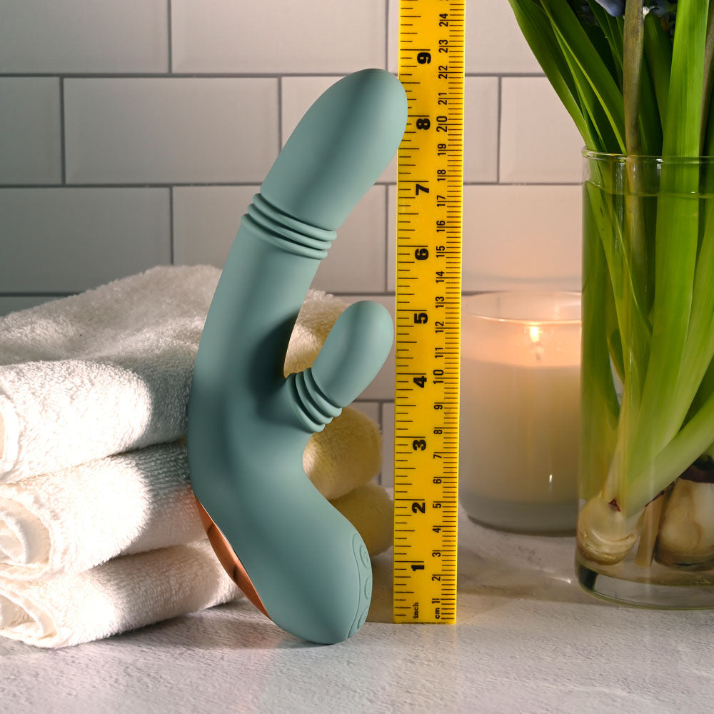 Evolved RUB ME TENDER - Green USB Rechargeable Gyrating & Thrusting Rabbit Vibrator