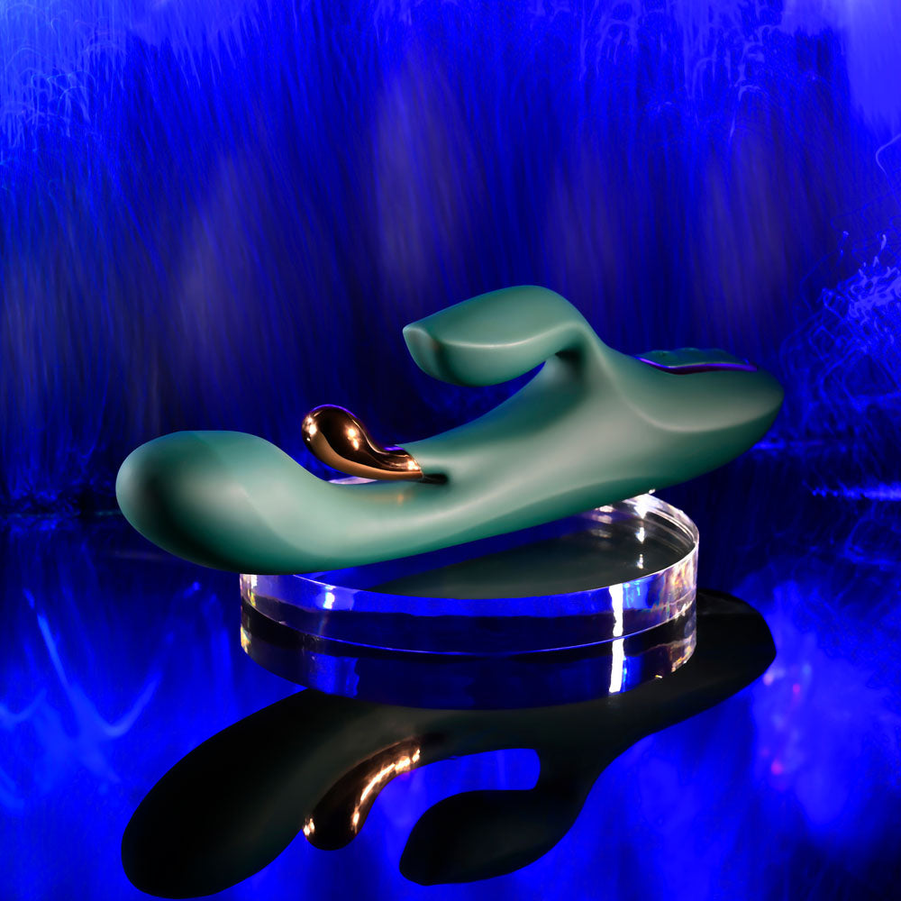 Evolved GOLDEN GODDESS - Green USB Rechargeable Rabbit Vibrator with G-Spot Flicker