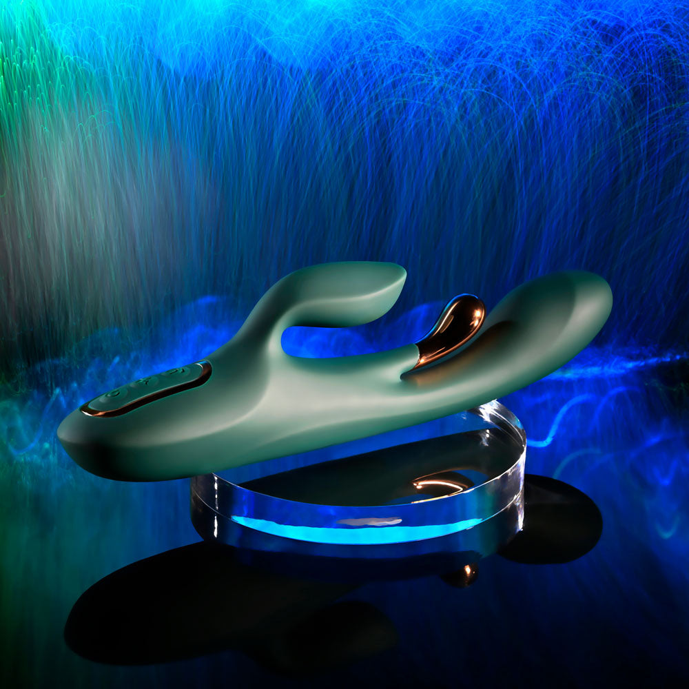 Evolved GOLDEN GODDESS - Green USB Rechargeable Rabbit Vibrator with G-Spot Flicker
