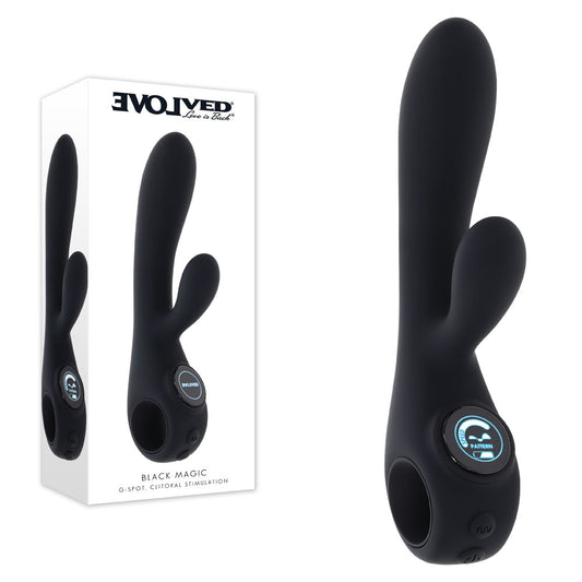 Evolved BLACK MAGIC - Black 20 cm USB Rechargeable Rabbit Vibrator with LED Screen