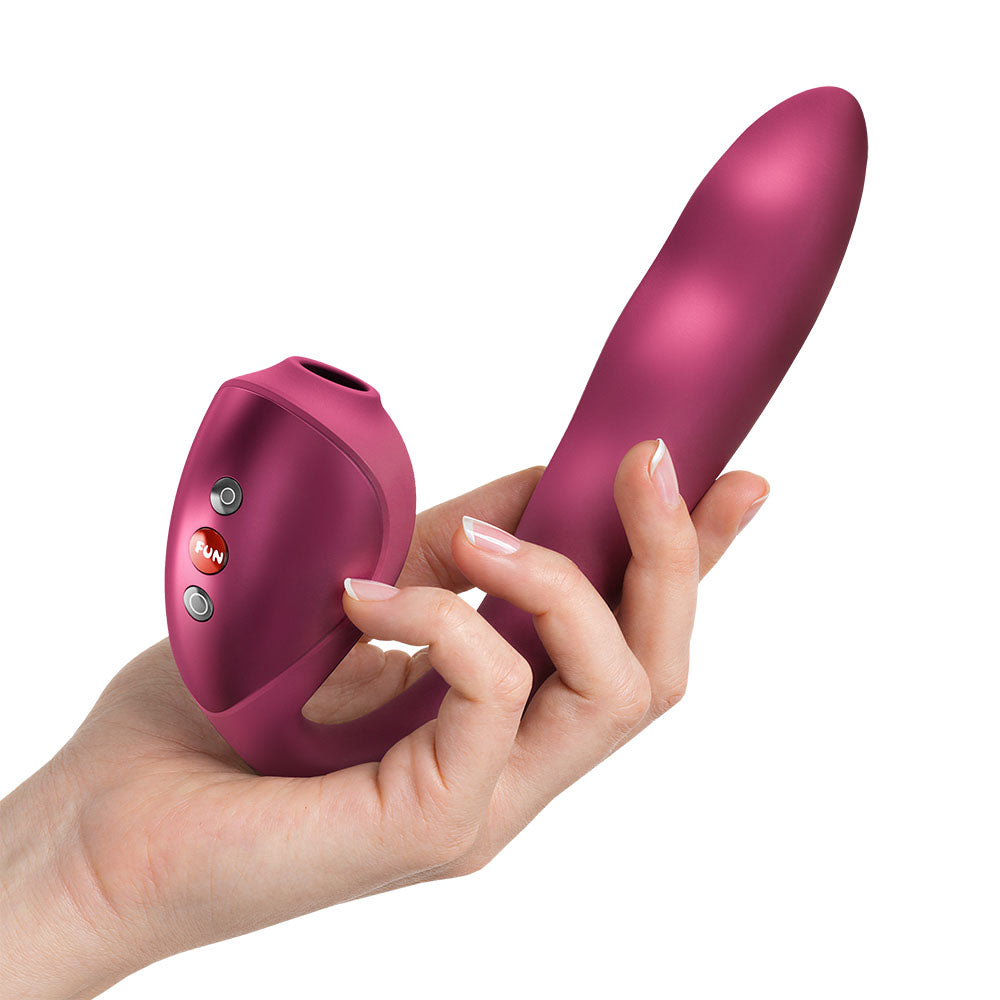 Fun Factory STRONIC PULSE ALLEGRO - Wine Red USB-C Rechargeable Thrusting Vibrator with Air Pulse Stimulator