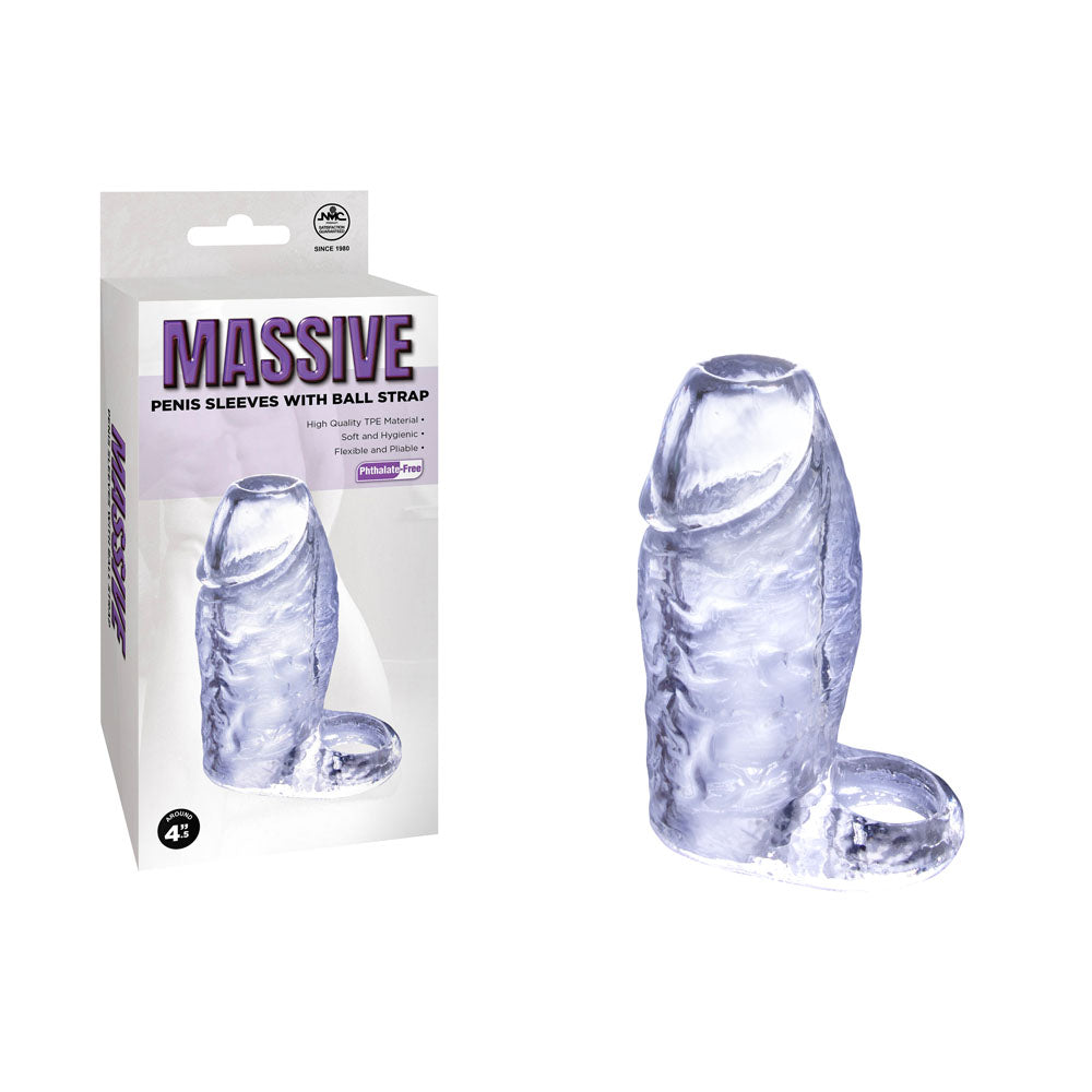 Massive Penis Sleeve with Ball Strap - Clear Penis Enlarger Sleeve