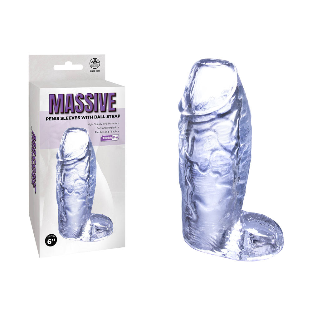 Massive Penis Sleeve with Ball Strap - Clear 15.2 cm Penis Enlarger Sleeve