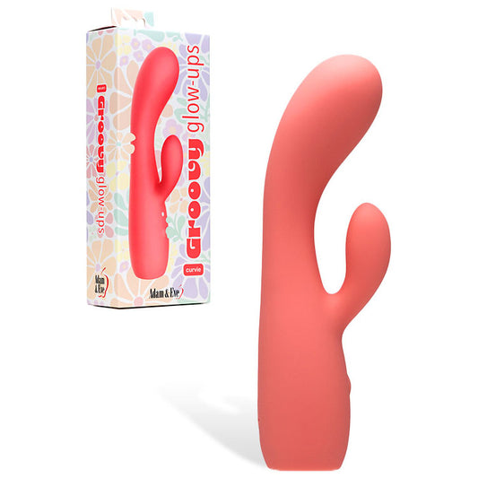 Adam & Eve GROOVY GLOW-UPS Curvie - Red 17.8 cm USB Rechargeable Rabbit Vibrator