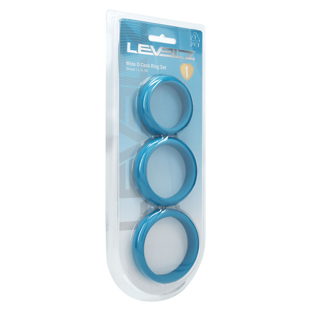 LEVELZ Wide O Silicone Cock Ring Set of 3 - L/XL/2X - Teal