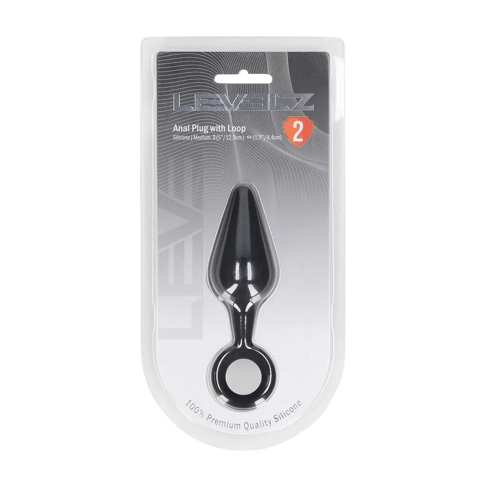 LEVELZ Silicone Anal Plug with Loop - Medium - Black