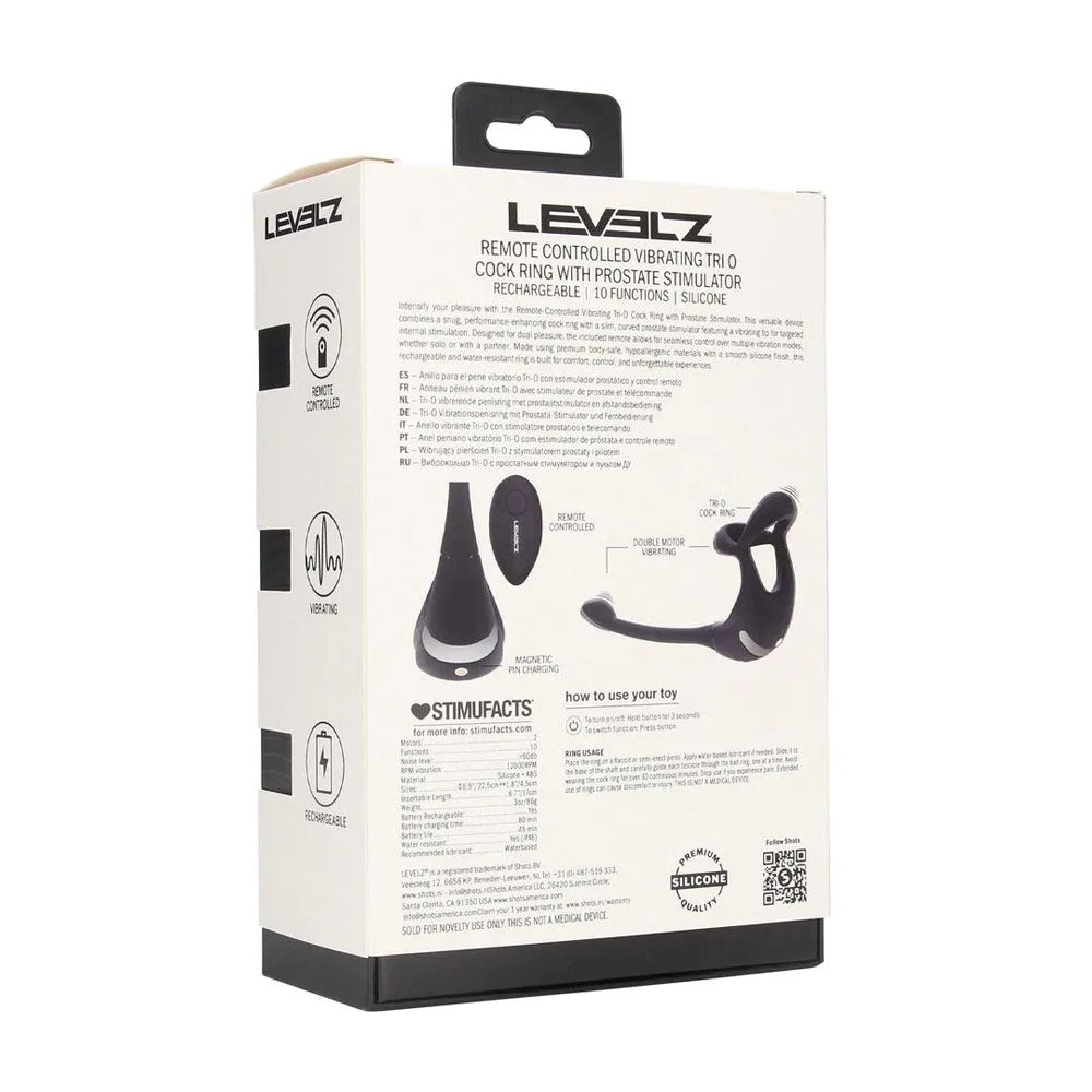 LEVELZ Remote Controlled Vibrating TriO Cock Ring with Prostate Stimulator