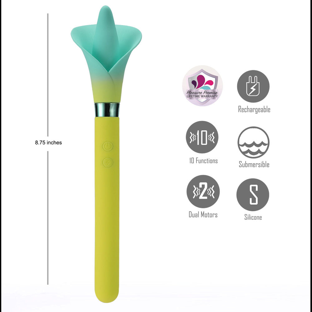 Maia VALA - Yellow - Yellow/Green 22.2 cm USB Rechargeable Flower Vibrator