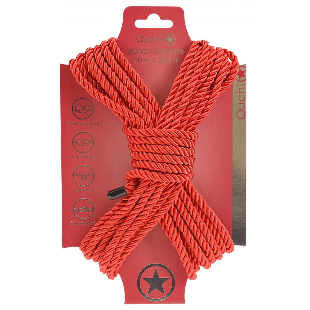 OUCH! Bondage Rope - 10 M - Red - Red Nylon Bondage Rope - 10 metre Length