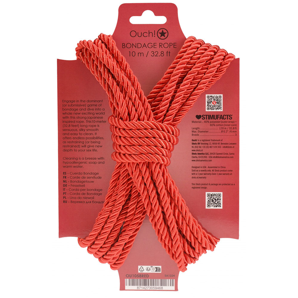 OUCH! Bondage Rope - 10 M - Red - Red Nylon Bondage Rope - 10 metre Length