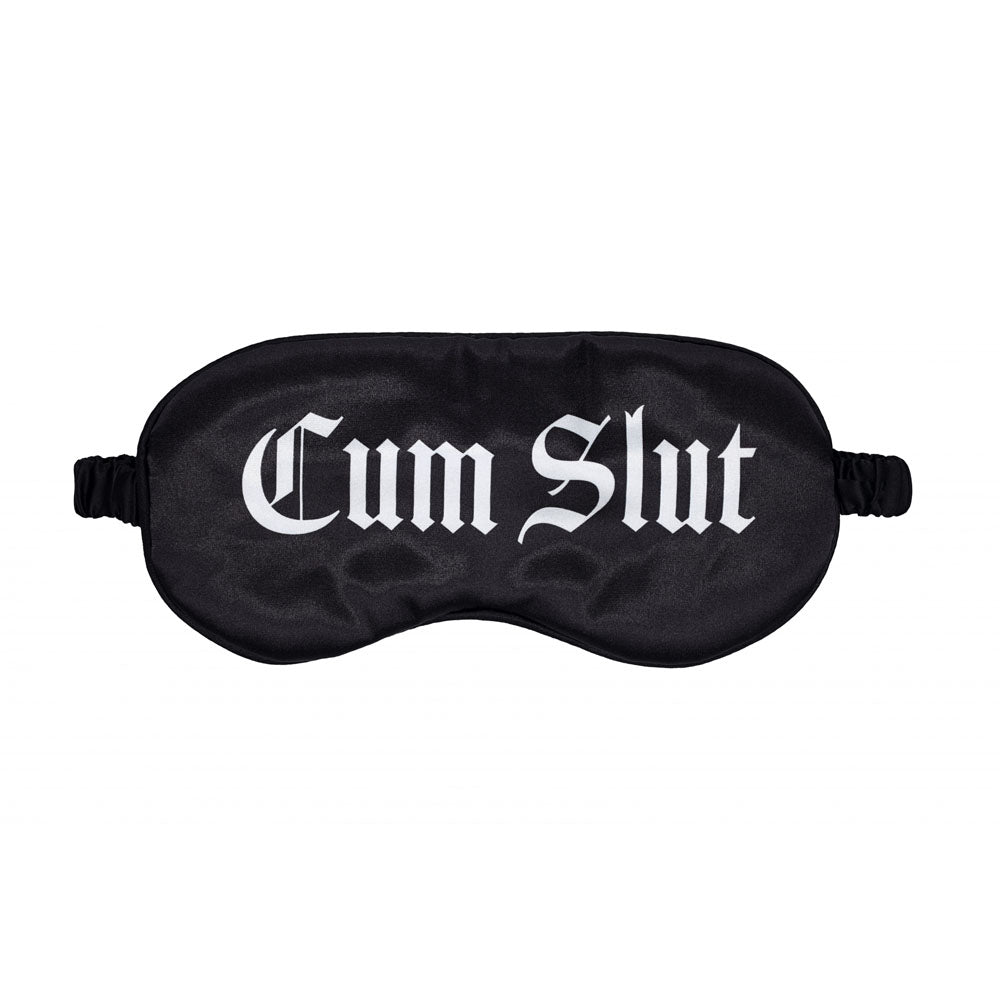 OUCH! Satin Mask - Cum Slut - Black Printed Eye Mask