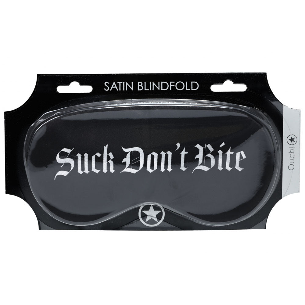 OUCH! Satin Mask - Suck Don't Bite - Black Printed Eye Mask