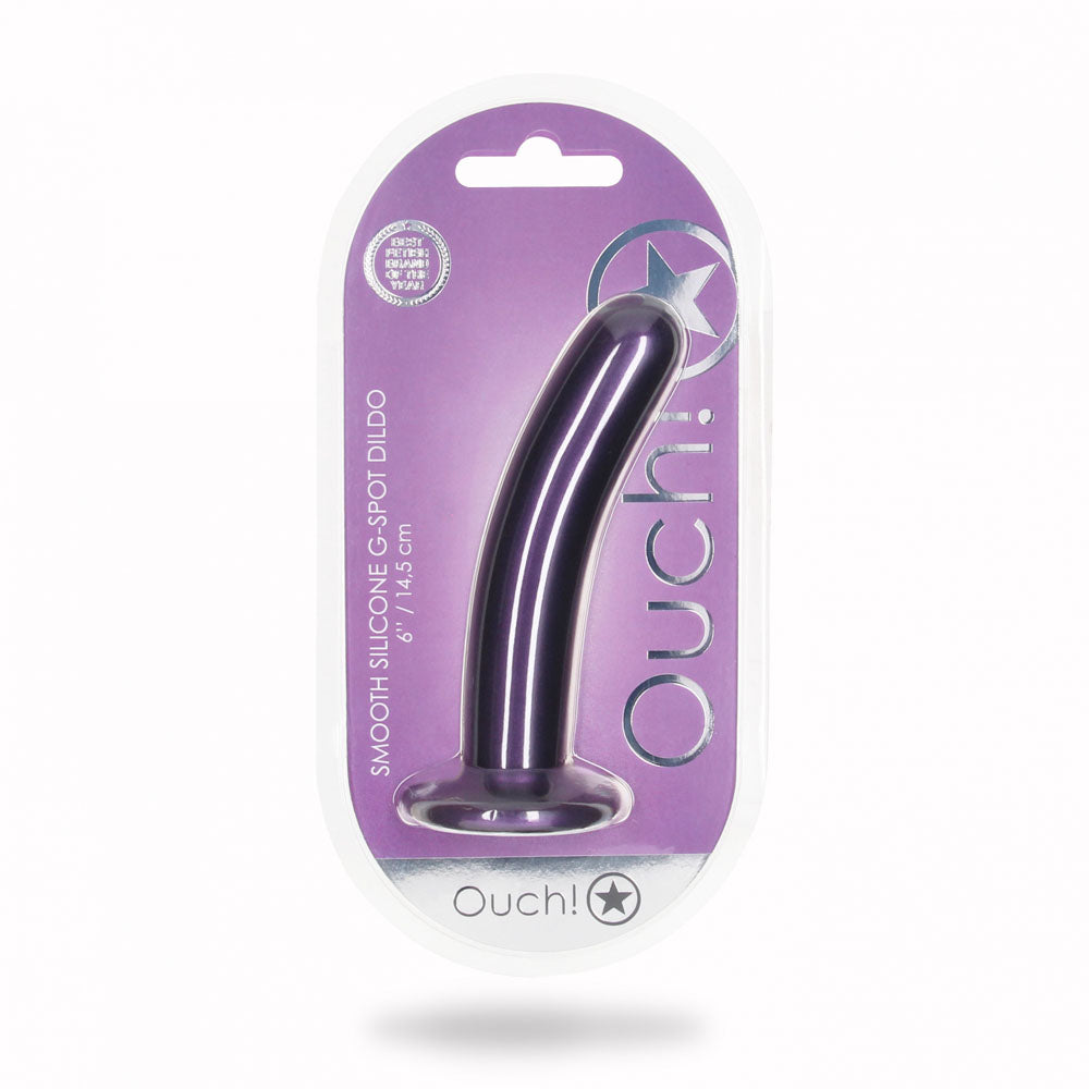 OUCH! Smooth Silicone G-Spot Dildo - 6'' / 14.5 cm - Metallic Purple