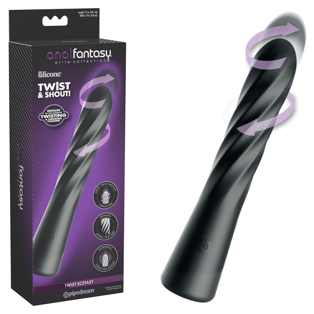 Anal Fantasy Elite Twist Ecstasy - Black - Black 24.1 cm USB Rechargeable Twisting & Thrusting Anal Vibrator