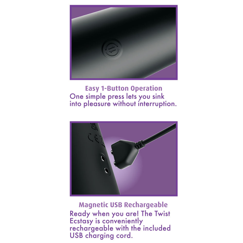 Anal Fantasy Elite Twist Ecstasy - Black - Black 24.1 cm USB Rechargeable Twisting & Thrusting Anal Vibrator