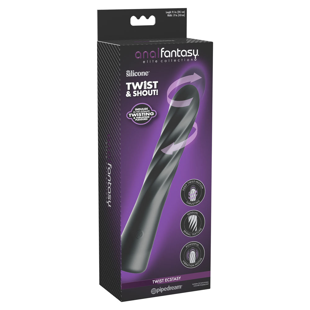 Anal Fantasy Elite Twist Ecstasy - Black - Black 24.1 cm USB Rechargeable Twisting & Thrusting Anal Vibrator