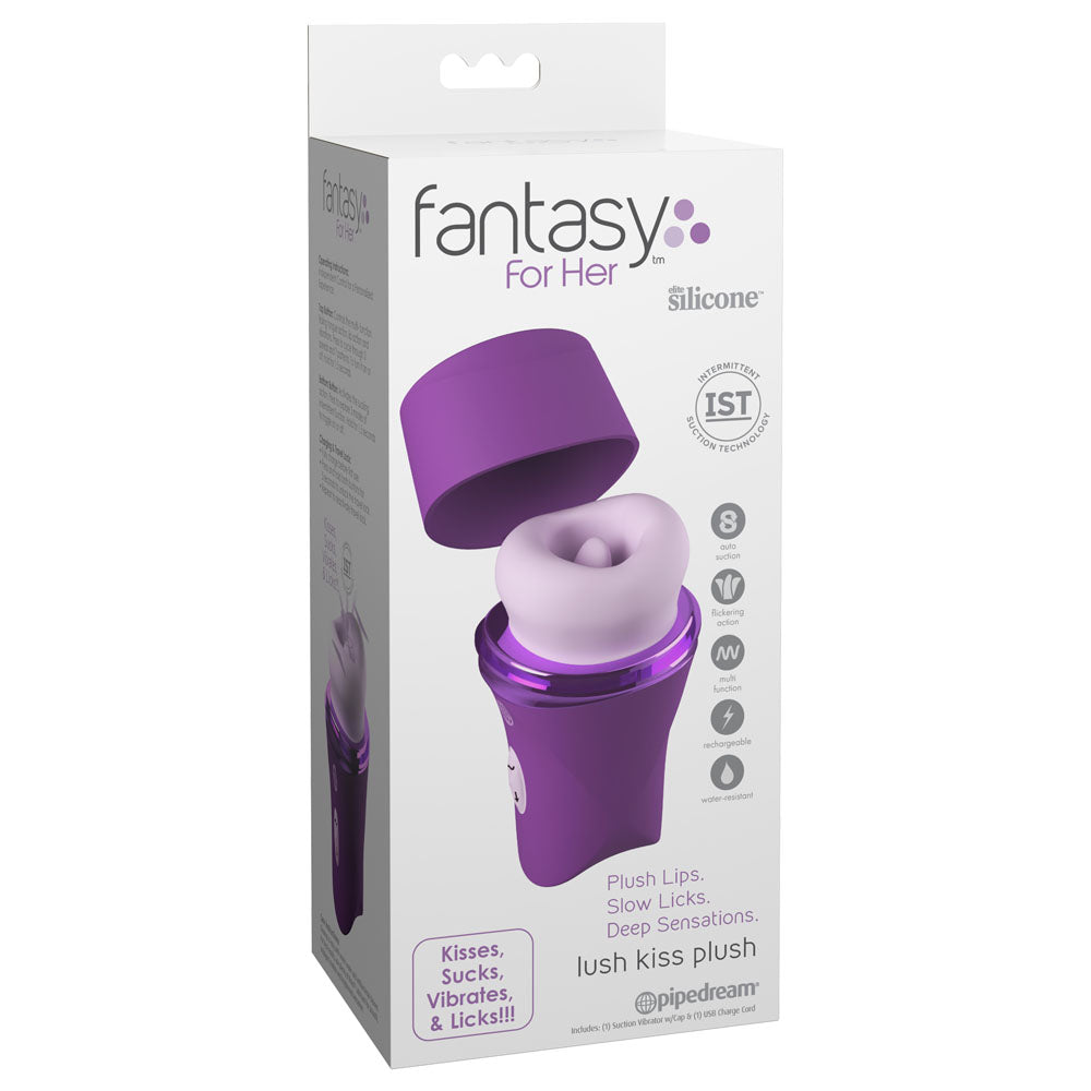 Fantasy For Her Lush Kiss Plush - Purple - Purple USB Rechargeable Licking & Sucking Stimulator