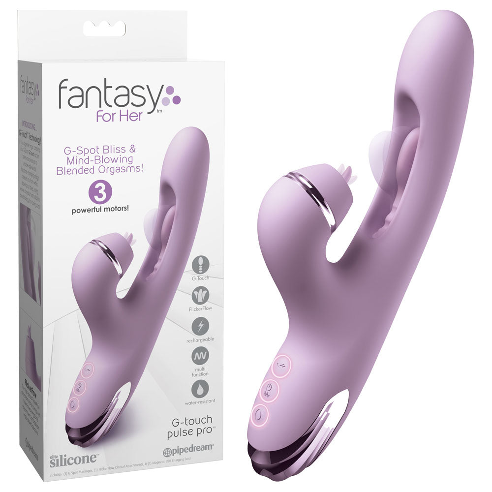 Fantasy For Her G-Touch Pulse Pro - Purple - Purple 23.4 cm USB Rechargeable Rabbit Vibrator with Flicking Shaft and Tip