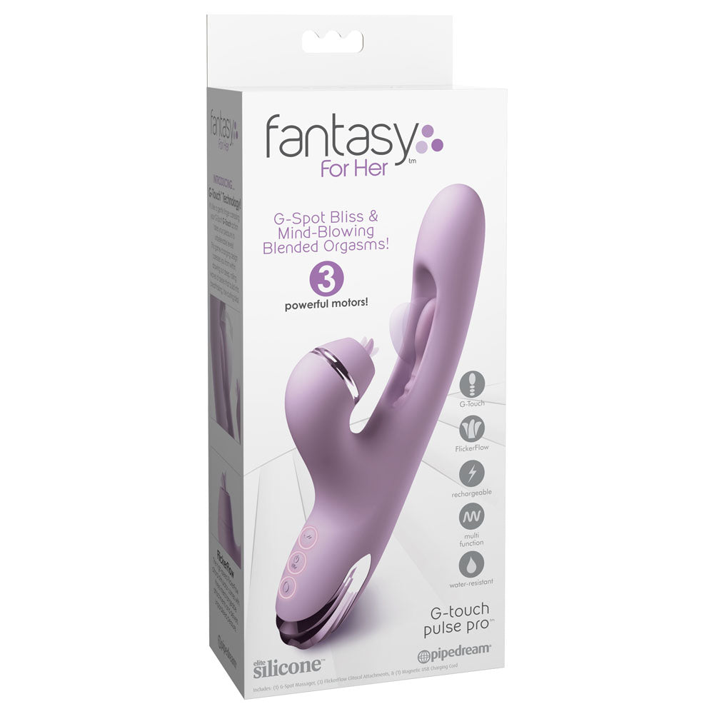 Fantasy For Her G-Touch Pulse Pro - Purple - Purple 23.4 cm USB Rechargeable Rabbit Vibrator with Flicking Shaft and Tip