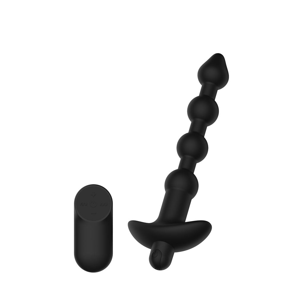 Passion Play Vibrating Anal Beads with Remote - Black USB Rechargeable Vibrating Anal Beads with Wireless Remote