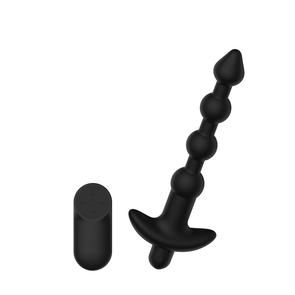 Passion Play Vibrating Anal Beads with Remote - Black USB Rechargeable Vibrating Anal Beads with Wireless Remote