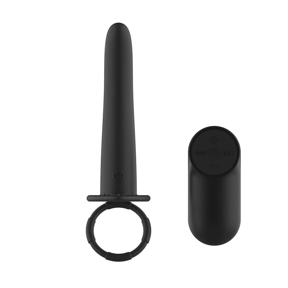 Passion Play Vibrating Double Penetrator with Remote - Black USB Rechargeable Vibrating Double Penetrator Cock Ring with Wireless Remote