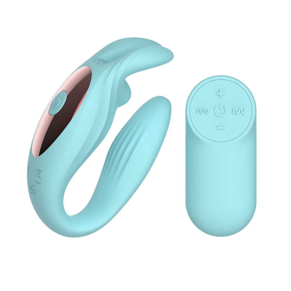 Passion Play Rabbit Couple Vibe with Remote Controller - Blue USB Rechargeable Couples Vibrator with Wireless Remote