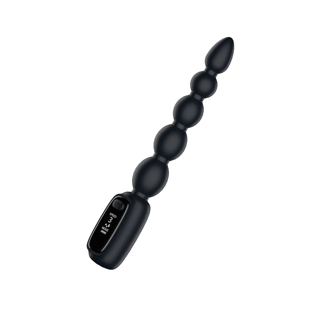 Passion Play Vibrating Anal Beads with LED Screen - Black 23 cm USB Rechargeable Vibrating Anal Beads
