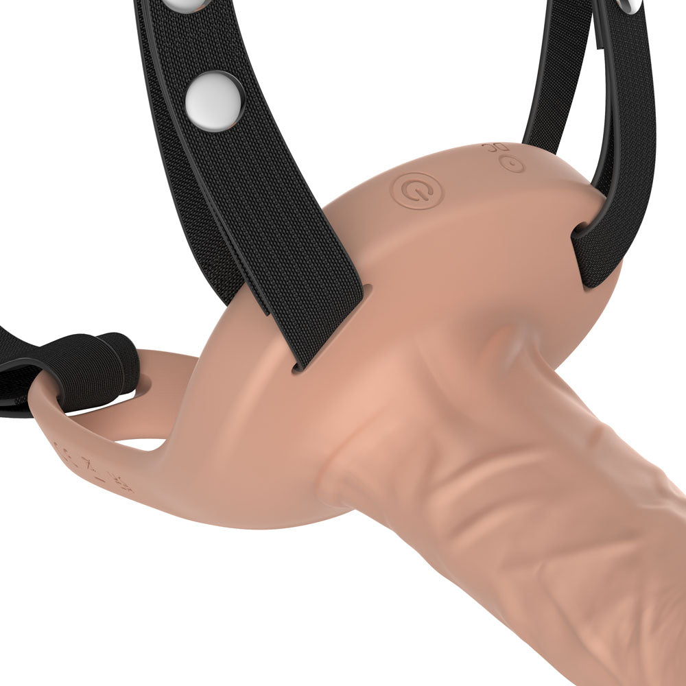 Passion Play Vibrating Realistic Hollow Strap-On - Flesh - Flesh 15.5 cm USB Rechargeable Vibrating Hollow Strap-On with Wireless Remote