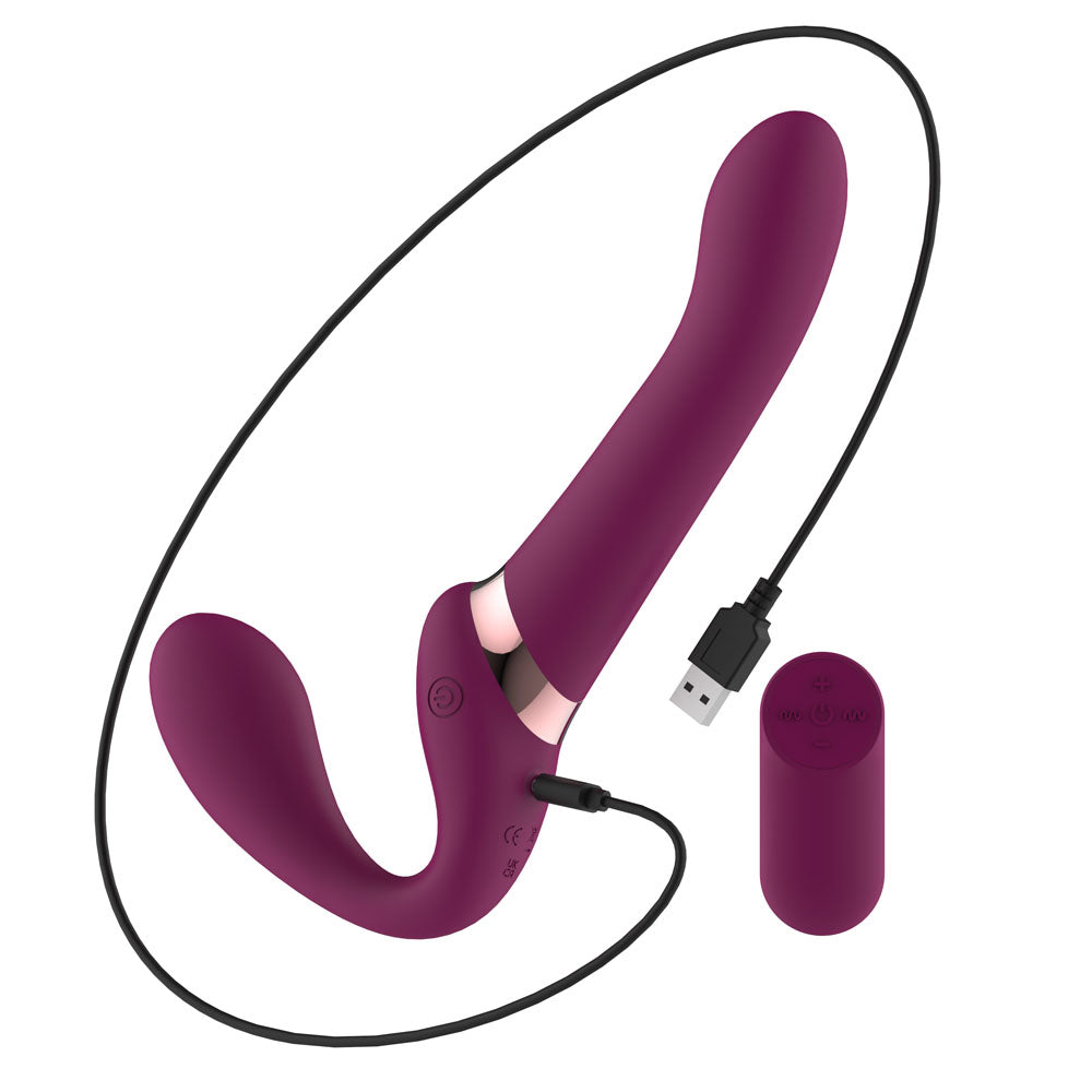 Passion Play Strap-less Dildo with Remote Controller - Purple 25 cm USB Rechargeable Strapless Strap-On with Wireless Remote
