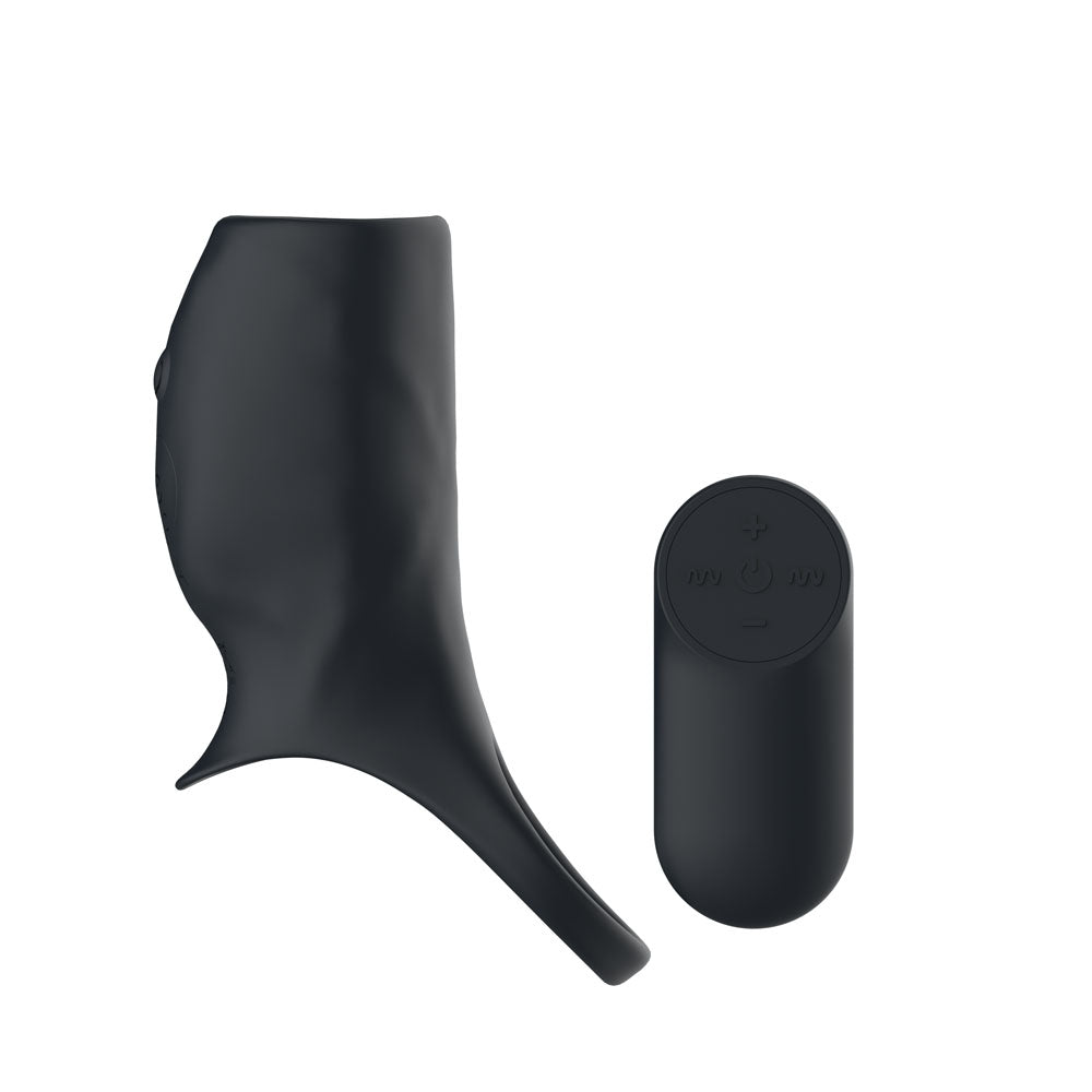 Passion Play Vibrating Cockring Sleeve - Black USB Rechargeable Vibrating Penis Sleeve with Wireless Remote