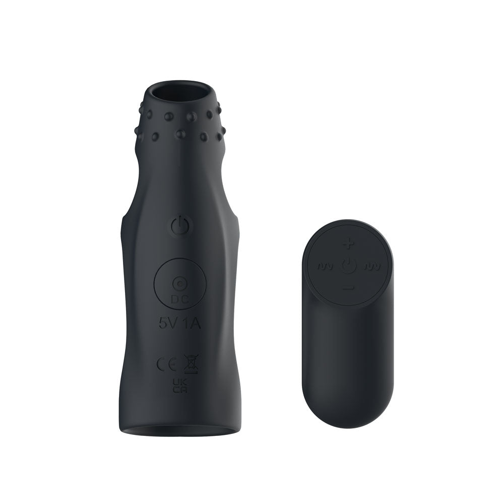 Passion Play Vibrating Cockring Sleeve - Black USB Rechargeable Vibrating Penis Sleeve with Wireless Remote