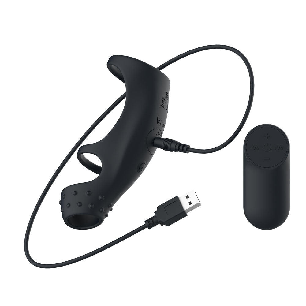 Passion Play Vibrating Cockring Sleeve - Black USB Rechargeable Vibrating Penis Sleeve with Wireless Remote