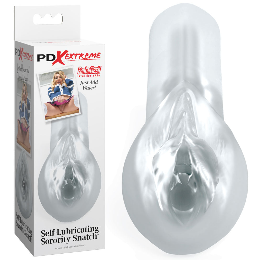 Pipedream Extreme Toyz Self Lubricating Sorority Snatch - Clear - Clear Vagina Stroker