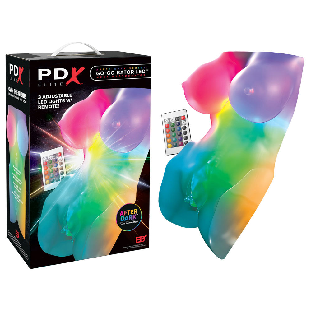 PDX Elite Go-Go Bator LED Mega Masturbator - Clear with LED Mini Torso Masturbator