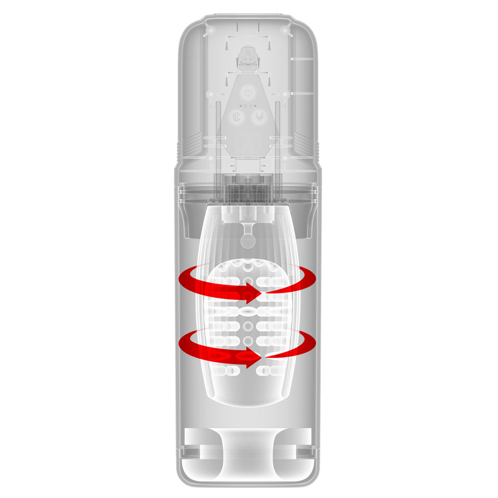 PDX Elite Mega-Bator Pro - Clear USB Rechargeable Vibrating & Spinning Auto Stroker