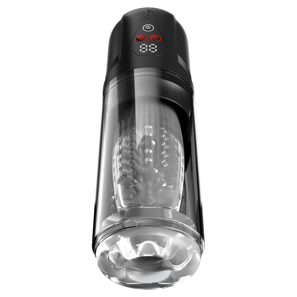 PDX Elite Mega-Bator Pro - Clear USB Rechargeable Vibrating & Spinning Auto Stroker